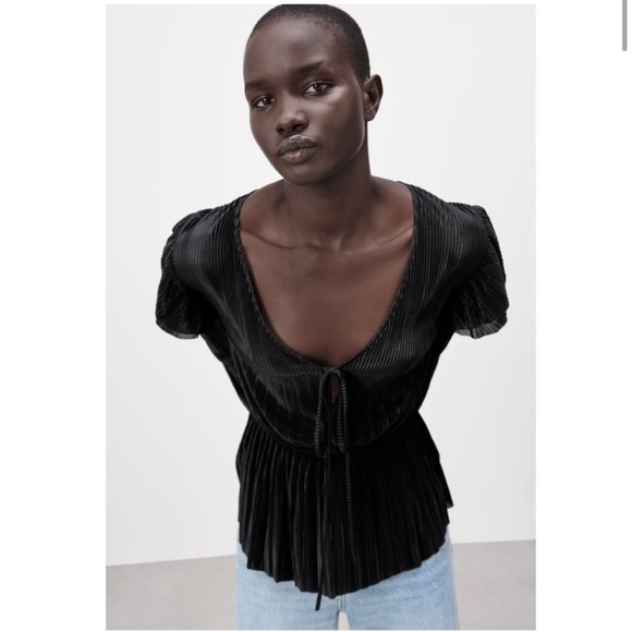 NWT ZARA Ruffled Pleated Blouse Sz M Goth Fairy Witchy - Picture 3 of 15